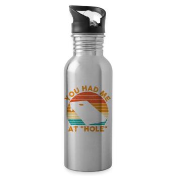 Funny Cornhole Corn Hole Retro - Water bottle with straw - silver - Right
