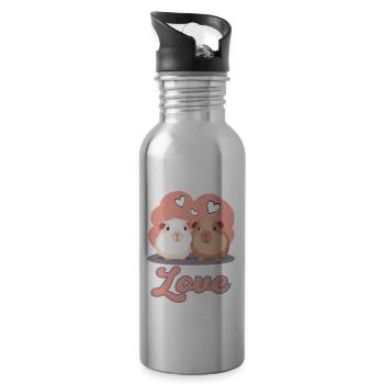 Meerschweinchen Liebe Love - Trinkflasche mit integriertem Trinkhalm - Lightsilver - Rechts