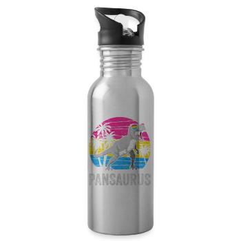 Pansexual Pride Pan Flag Dinosaur Trex LGBT - Water bottle with straw - silver - Right