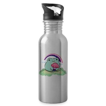 Genre Fluid Pride Flag Mignon Grenouille Champignon Subtil - Gourde avec paille intégrée - argent clair - Droite