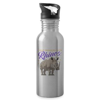 Nashorn Nashörner Rhinozeros Geschenk - Trinkflasche mit integriertem Trinkhalm - Lightsilver - Rechts