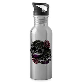 Asexual Pride Ace Flag Skull Roses Subtile LGBTQ - Trinkflasche mit integriertem Trinkhalm - Lightsilver - Rechts