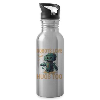 Robots Love Hugs Too - Trinkflasche mit integriertem Trinkhalm - Lightsilver - Rechts