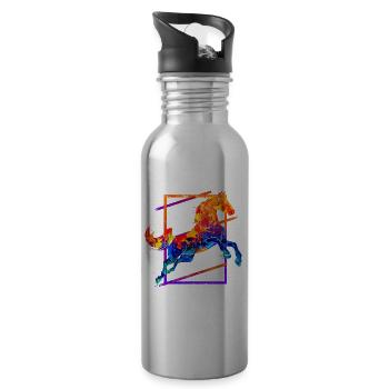 Pferd Reiten Reiter Springen Galopp Bunt Vintage - Trinkflasche mit integriertem Trinkhalm - Lightsilver - Rechts