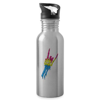 Pansexual Pride Pan Flag Devil Horn Skeleton - Water bottle with straw - silver - Right