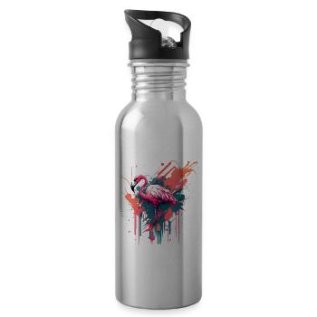 Flamingo Color Splash für einen Flamingo Fan - Trinkflasche mit integriertem Trinkhalm - Lightsilver - Rechts