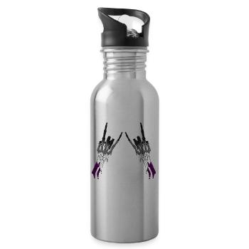 Asexual Pride Ace Flag Devil Horn Skeleton Subtle - Trinkflasche mit integriertem Trinkhalm - Lightsilver - Rechts