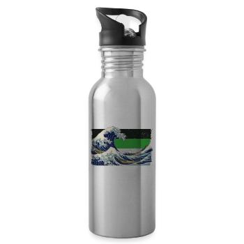 Demiromantic Pride Flag Great Wave off Kanaga - Water bottle with straw - silver - Right
