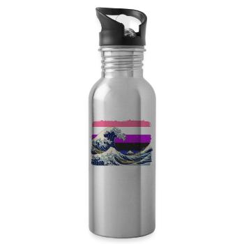Gender Fluid Pride Flag Big Wave off Kanagawa - Water bottle with straw - silver - Right