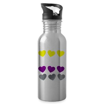 Nicht binär Stolz Flagge Herzen Subtil LGBTQ - Trinkflasche mit integriertem Trinkhalm - Lightsilver - Rechts