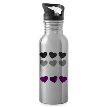 Asexual Pride Ass Flag Hearts Subtle LGBTQ - Water bottle with straw - silver - Right