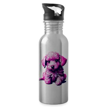 Chien Chiot Caniche Chien Amour Caniche Chiot Propriétaire de chien - Gourde avec paille intégrée - argent clair - Droite