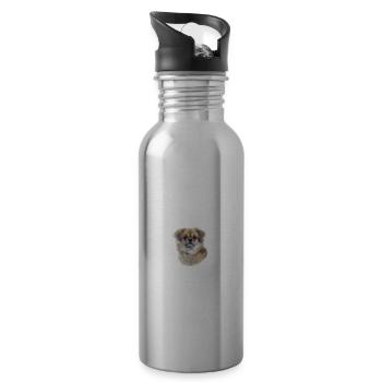 Vorsicht vor dem Frauchen, harmlos - Tibet Spaniel - Trinkflasche mit integriertem Trinkhalm - Lightsilver - Rechts