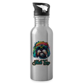 Shih Tzu Hund Hunderasse Löwenhund - Trinkflasche mit integriertem Trinkhalm - Lightsilver - Rechts