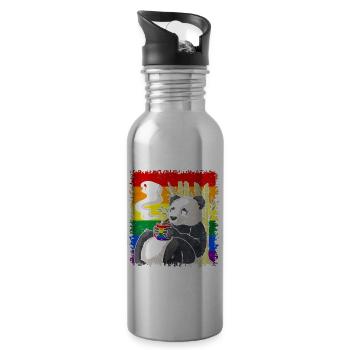 Homosexuell Stolz Regenbogen Flagge Panda Kaffee S - Trinkflasche mit integriertem Trinkhalm - Lightsilver - Rechts