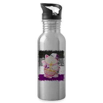 Asexual Pride Ass Flag Japanese Ramen Cat - Water bottle with straw - silver - Right