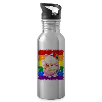 Gay Pride Rainbow Flag Japanese Ram - Water bottle with straw - silver - Right