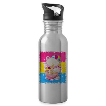 Pansexual Pride Pan Flag Japanese Ramen Cat - Water bottle with straw - silver - Right