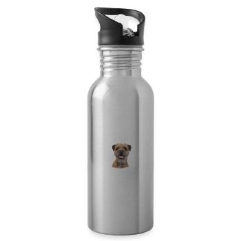 Vorsicht vor dem Herrchen - Border Terrier - Trinkflasche mit integriertem Trinkhalm - Lightsilver - Rechts