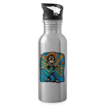 Affe Schimpanse spielt Acousitc Rock Gitarre - Trinkflasche mit integriertem Trinkhalm - Lightsilver - Rechts