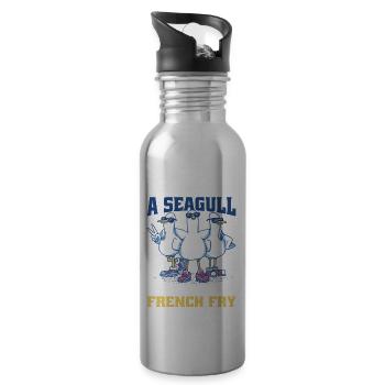 Happy As A Seagull With A French Fry - Water bottle with straw - silver - Right