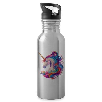 Créature mythique licorne à crinière arc-en-ciel licorne - Gourde avec paille intégrée - argent clair - Droite