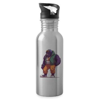 Streetart Gorilla Urban Rap Street Affe - Trinkflasche mit integriertem Trinkhalm - Lightsilver - Rechts