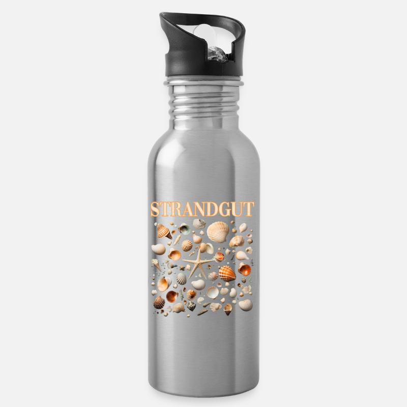 Strandgut Muscheln Seestern Strand Sammeln - Trinkflasche mit integriertem Trinkhalm - Lightsilver