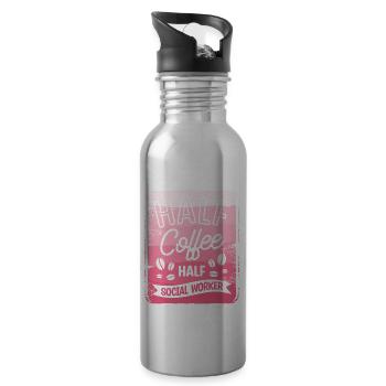 Halb Kaffee halb Sozialarbeiter Kaffeeliebhaber - Trinkflasche mit integriertem Trinkhalm - Lightsilver - Rechts