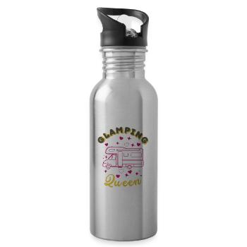 Glamping Queen, Camper en rose, camping, été - Gourde avec paille intégrée - argent clair - Droite