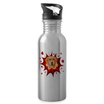 Comic Hund Design - Pow - Golden Retriever - Trinkflasche mit integriertem Trinkhalm - Lightsilver - Rechts