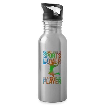Badminton Federball Badmintonspieler Geschenk - Trinkflasche mit integriertem Trinkhalm - Lightsilver - Rechts