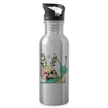 Escargots Kawaii Esthétique Cottagecore foncé - Gourde avec paille intégrée - argent clair - Droite