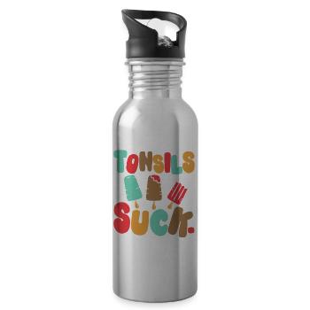 Tonsils Suck. Tonsil Removal Tonsillitis Survivor - Water bottle with straw - silver - Right