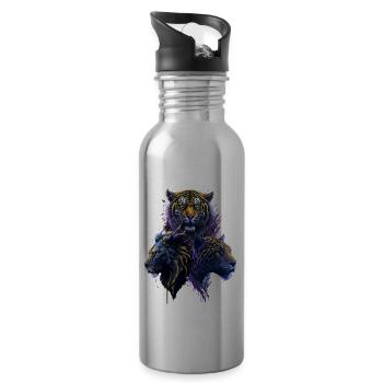 The Mighty Trio: Tiger, Lion, and Jaguar - Water bottle with straw - silver - Right