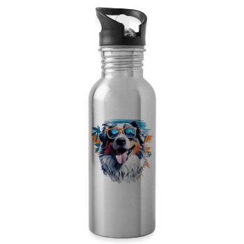 Australian Shepherd - Water bottle with straw - silver - Right