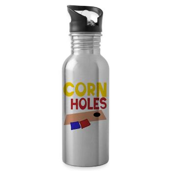 Drôle de trou de maïs Cornhole - Gourde avec paille intégrée - argent clair - Droite