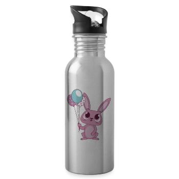 Cute Rabbit illustration with Balloons - Trinkflasche mit integriertem Trinkhalm - Lightsilver - Rechts