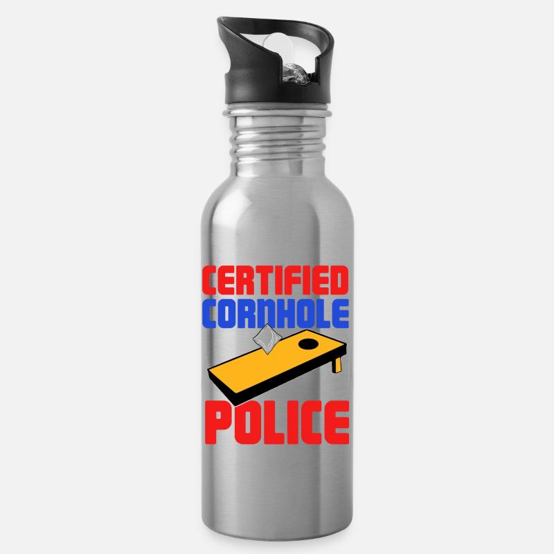 Funny Corn Hole - Water bottle with straw - silver