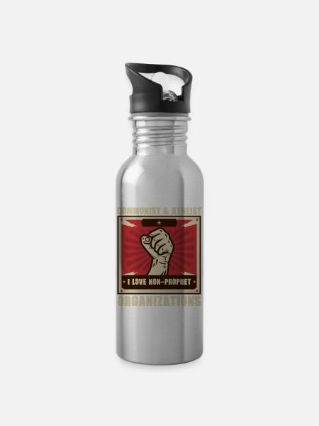 Atheismus - Trinkflasche mit integriertem Trinkhalm - Lightsilver