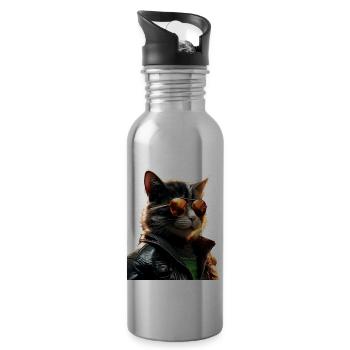 Cat With Sunglasses Cat Mom Cat Mom Cats - Water bottle with straw - silver - Right