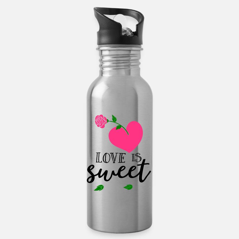 Love is sweet, Herz - Trinkflasche mit integriertem Trinkhalm - Lightsilver