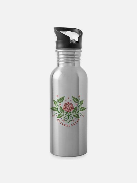 Ewige Rosen - Trinkflasche mit integriertem Trinkhalm - Lightsilver