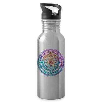 Mystisches buntes aztekisches Sonnenkalender-Design - Trinkflasche mit integriertem Trinkhalm - Lightsilver - Rechts