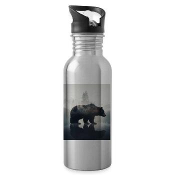 Majestätischer Bär in den Bergen im Wald - Trinkflasche mit integriertem Trinkhalm - Lightsilver - Rechts