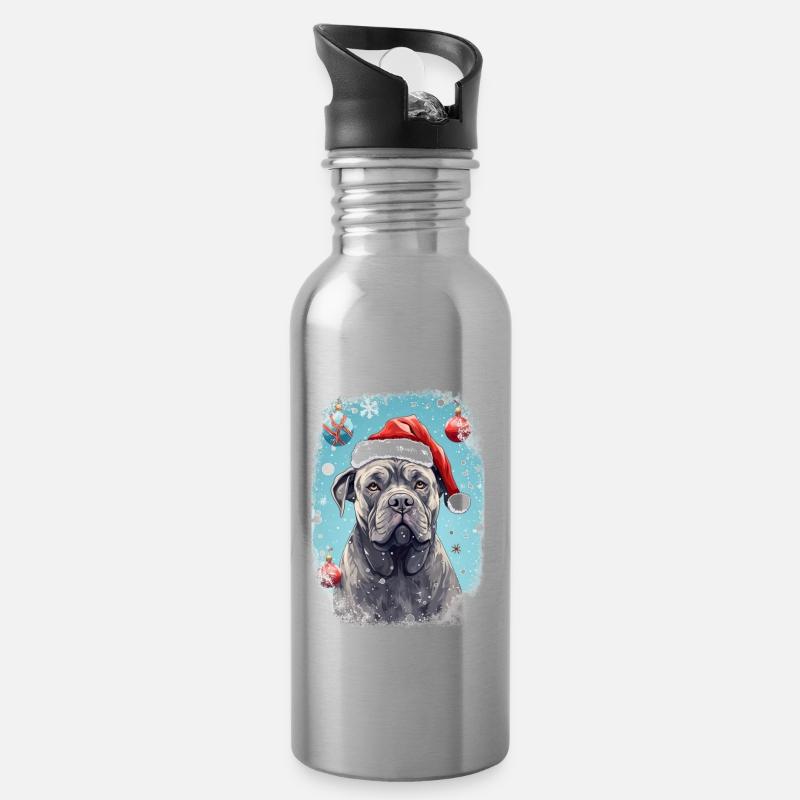 Cane Corso Weihnachten - Trinkflasche mit integriertem Trinkhalm - Lightsilver