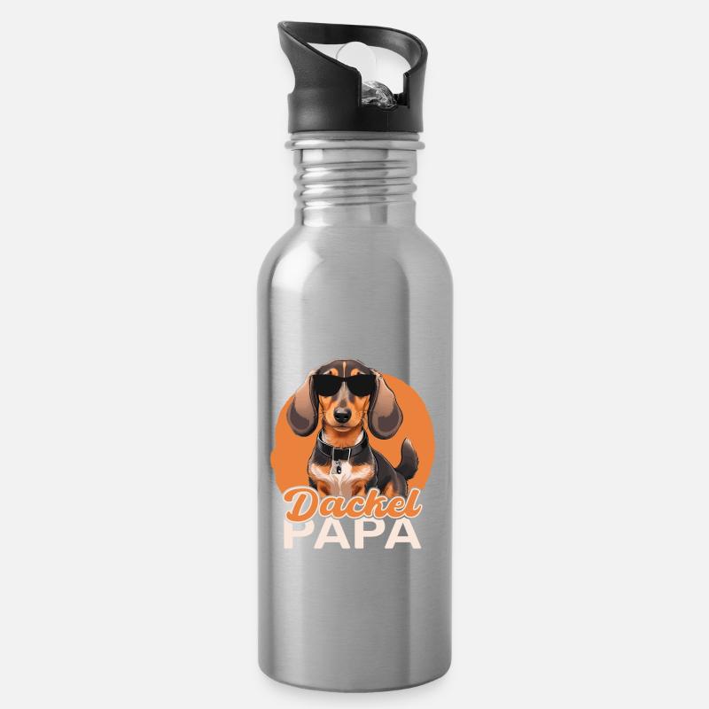 Dachshund Dad - Water bottle with straw - silver