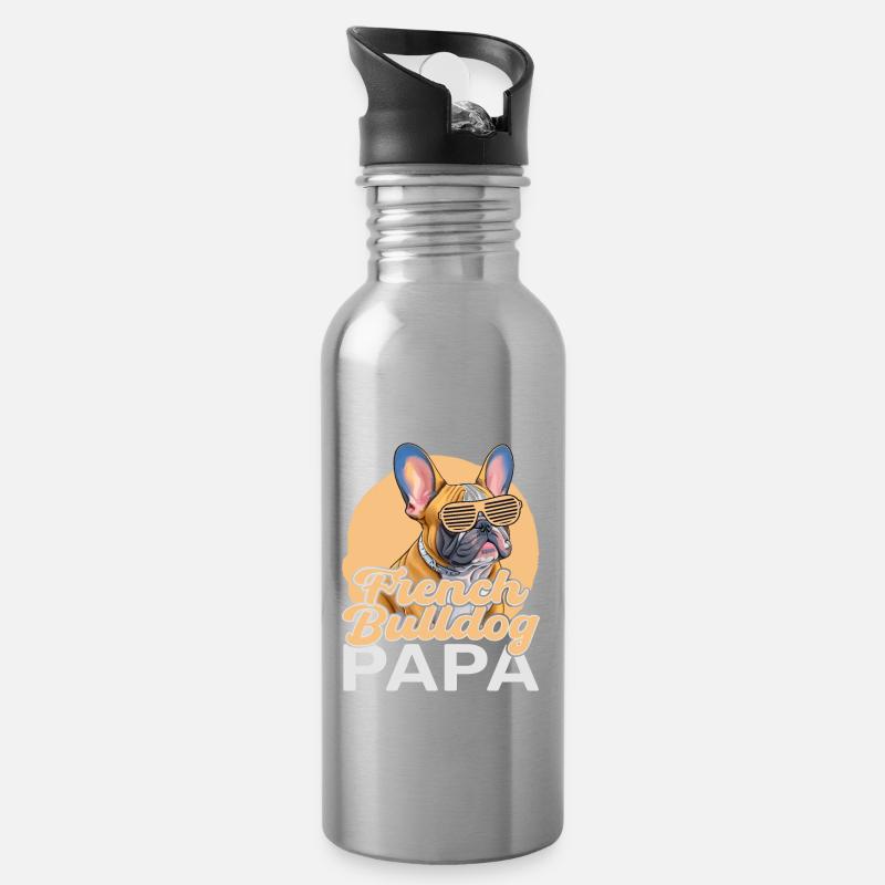 Papa bouledogue français - Gourde avec paille intégrée - argent clair