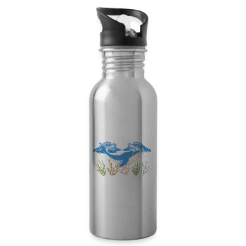 Wal-Design für Wale und Blauwale oder Belugawale - Trinkflasche mit integriertem Trinkhalm - Lightsilver - Rechts