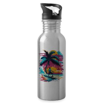 Summer Sun Palm Beach Island Surfboard - Water bottle with straw - silver - Right